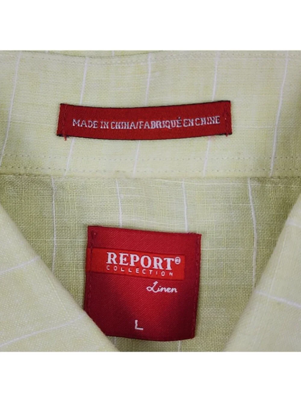 Report Collection Dress Shirt Mens Large Yellow Linen L/S Button Up